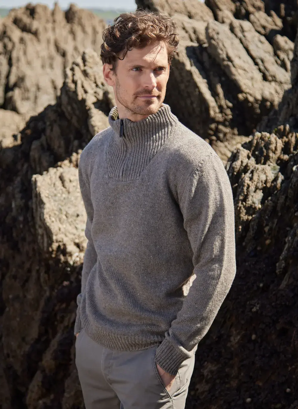 Tullow Contrast Half Zip Sweater in Rocky Ground | Blarney